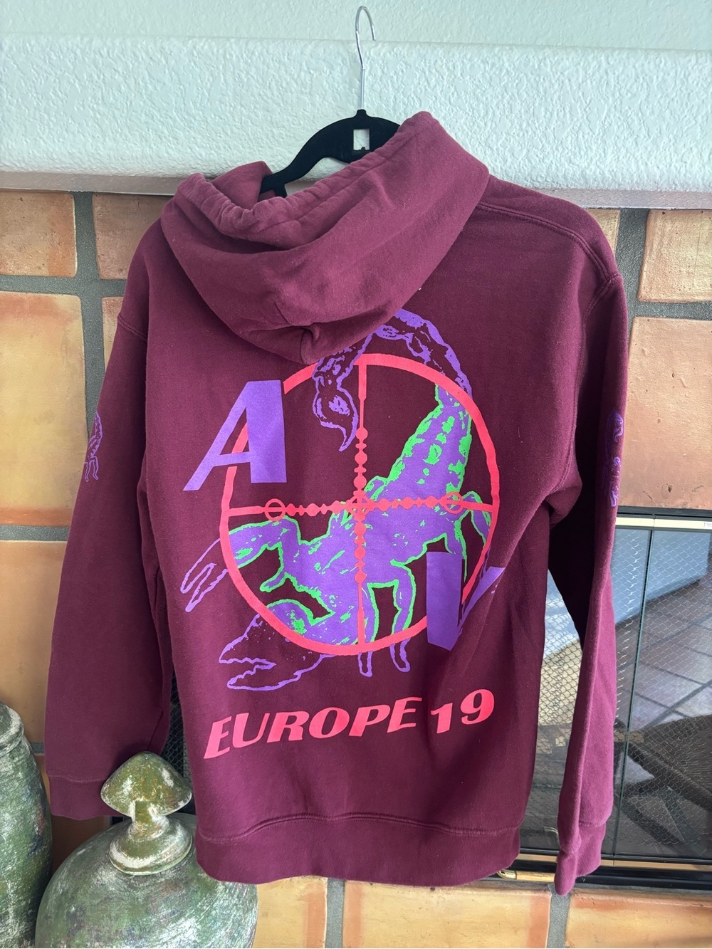 Drake Maroon Graphic 'Europe 19' Assassination Vacation Hoodie with Neon Print